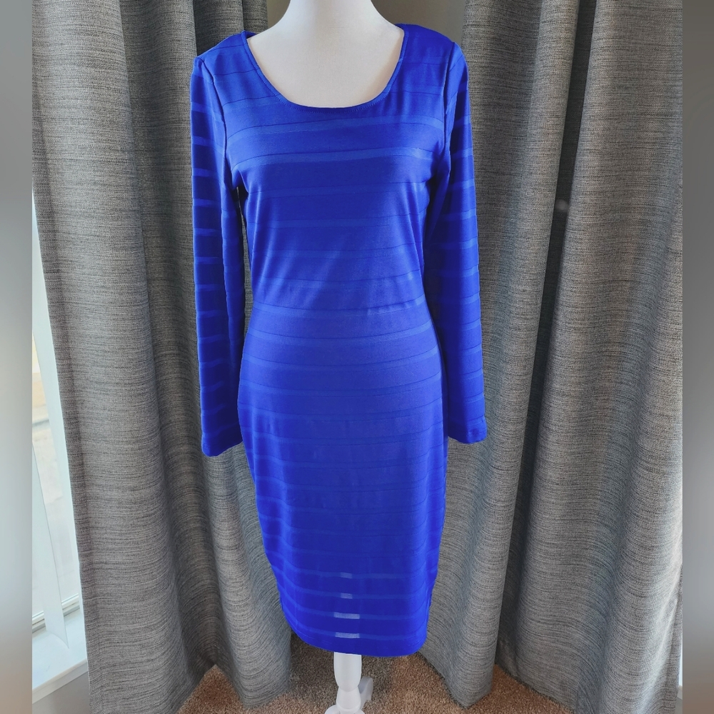 Sexy Cobalt Blue Striped Midi/Cocktail Dress